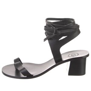 ATP Atelier Black Leather Ankle Wrap Sandals